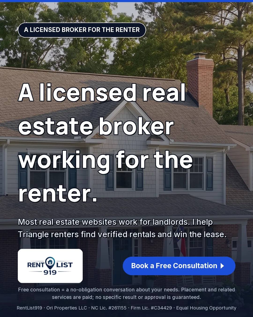 RentList919 Meta ad offering a free consultation with a licensed broker