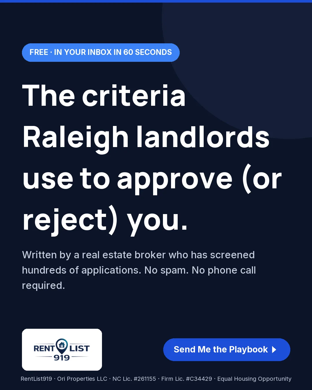 RentList919 Meta ad offering a free rental-approval playbook to Raleigh renters