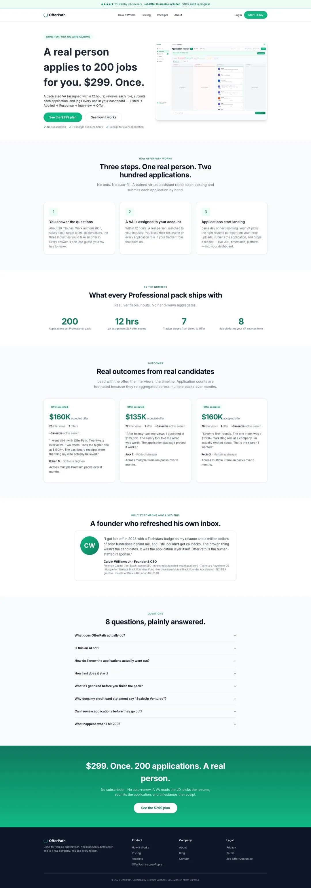 Full-page capture of the Offerpath homepage we designed and built